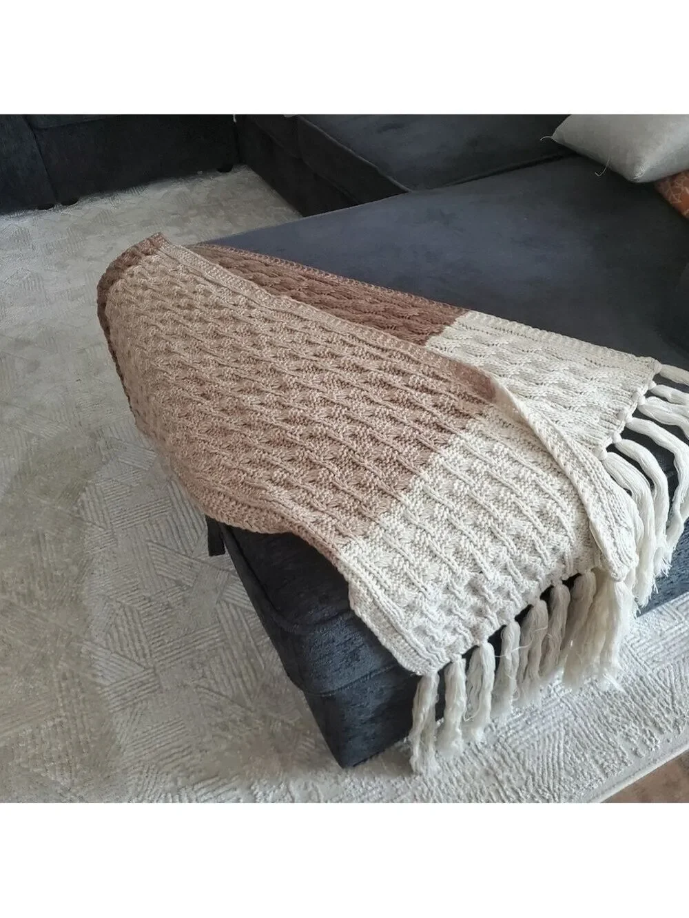 Treasure & Bond Cable Knit Scarf Or Accent Throw Cream Brown